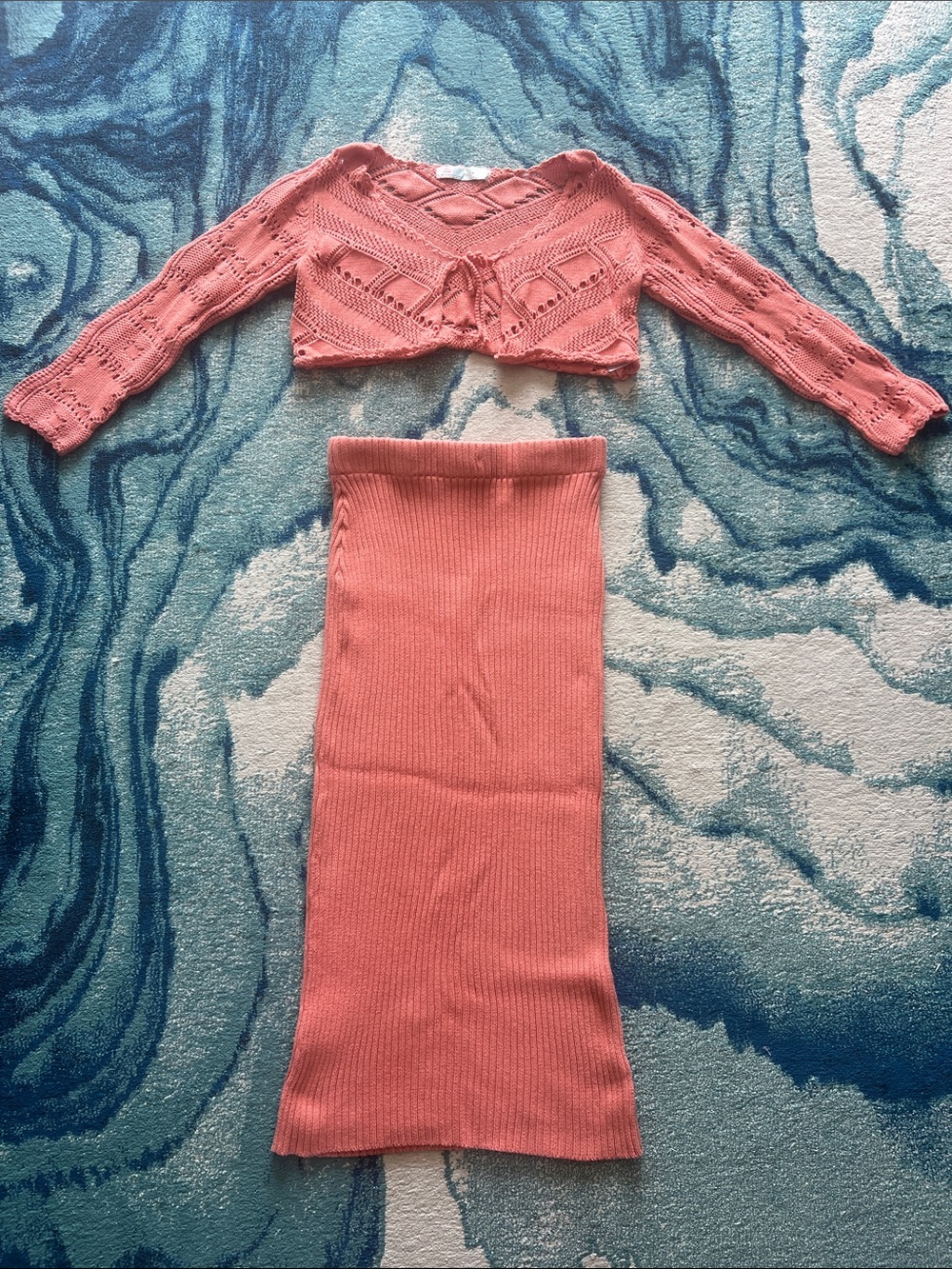 Women's Coral Knit Set Cardigan and Skirt